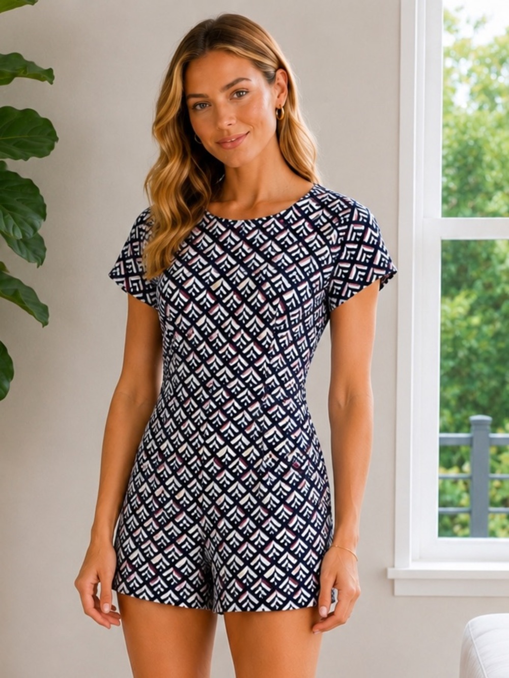 Zara Trafaluc Geometric Retro Romper Dress Skort size Small Made in Morocco